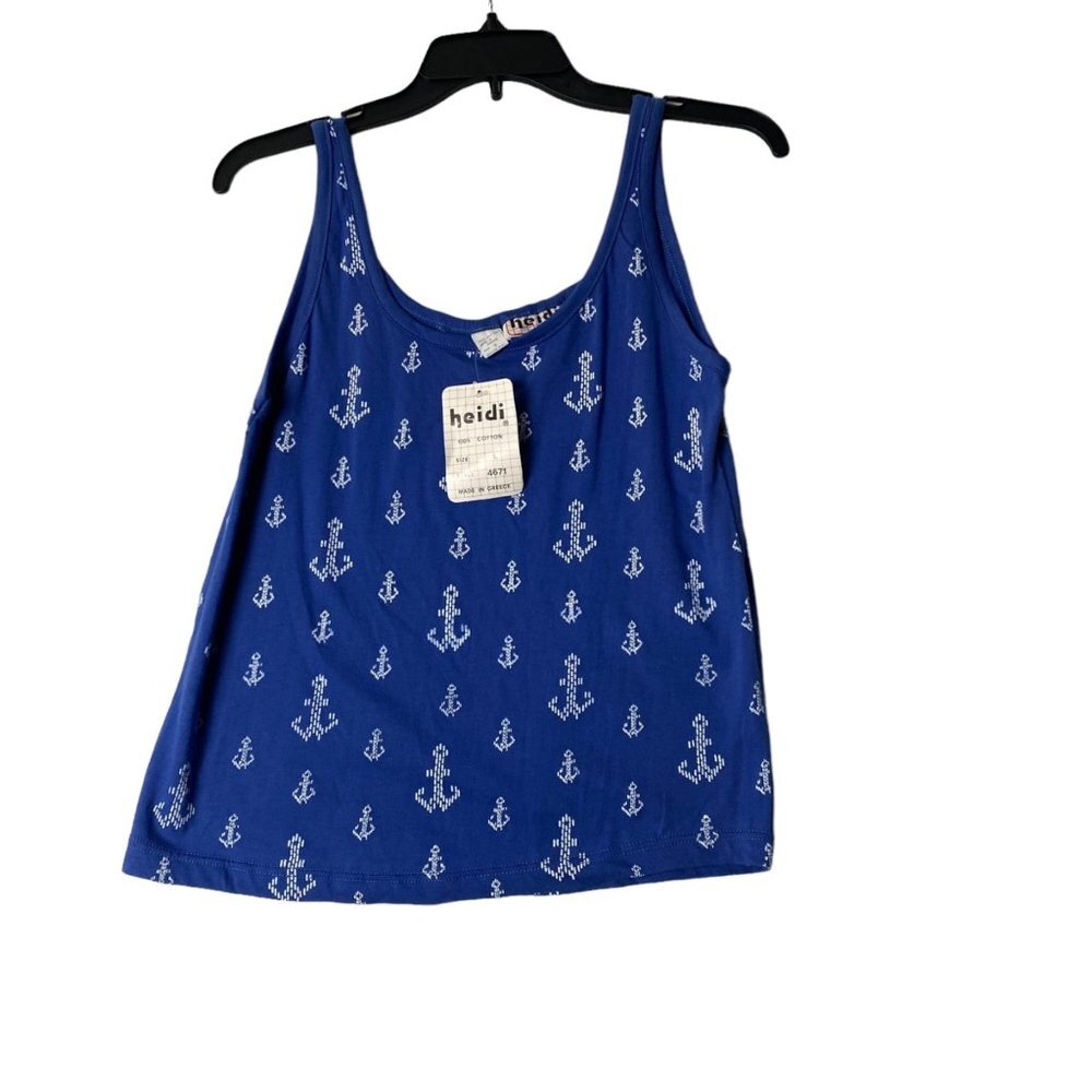 Vintage NWT Heidi‎ Woman Size Large Nautical Blue Anchor Pattern Tank Top